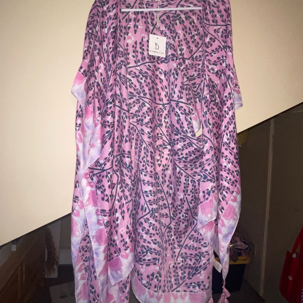 Do Everything in Love Pink Leaf Print Kimono or Cover-Up
